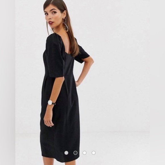 ASOS Black Linen Button Midi Dress - UK 8 - Picture 3 of 3